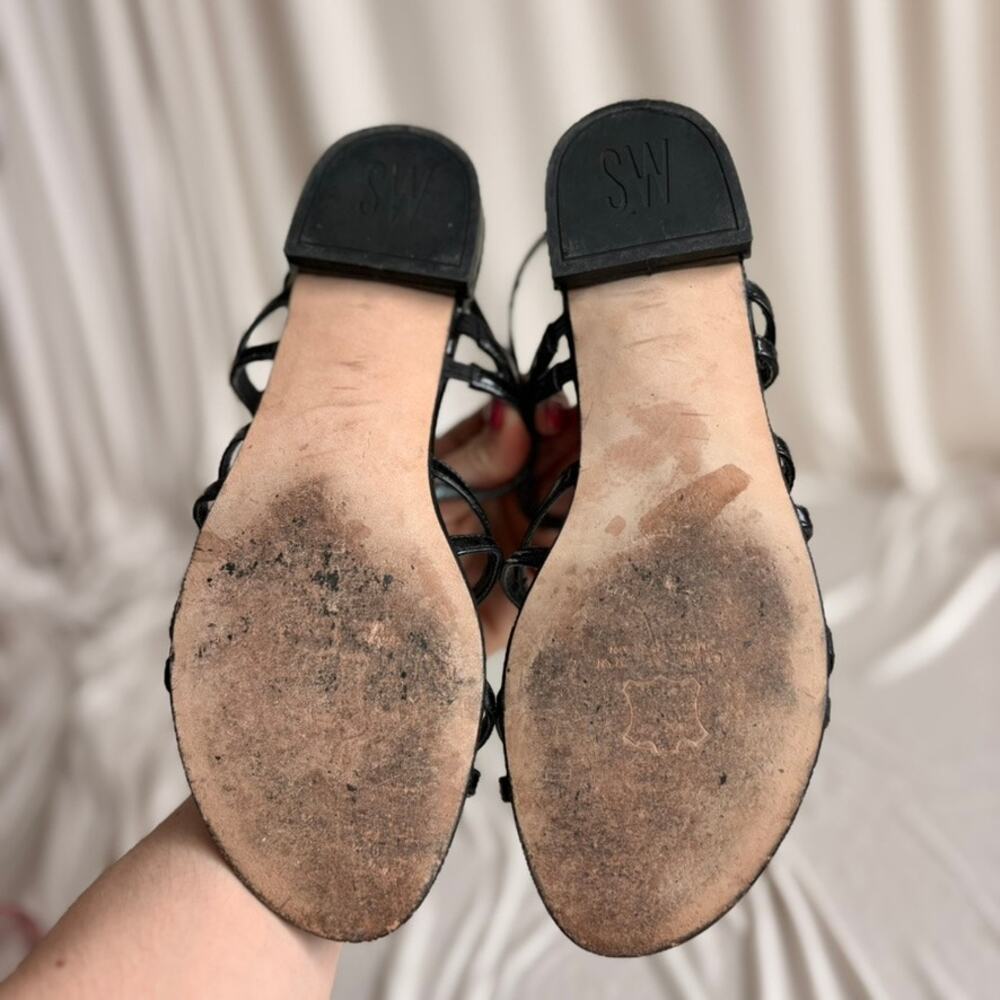 Stuart Weitzman Black Patent Leather T-Strap Flats - Size 7.5 - Picture 8 of 8
